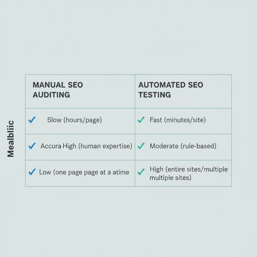 Comparison table between manual and automated SEO testing processes.