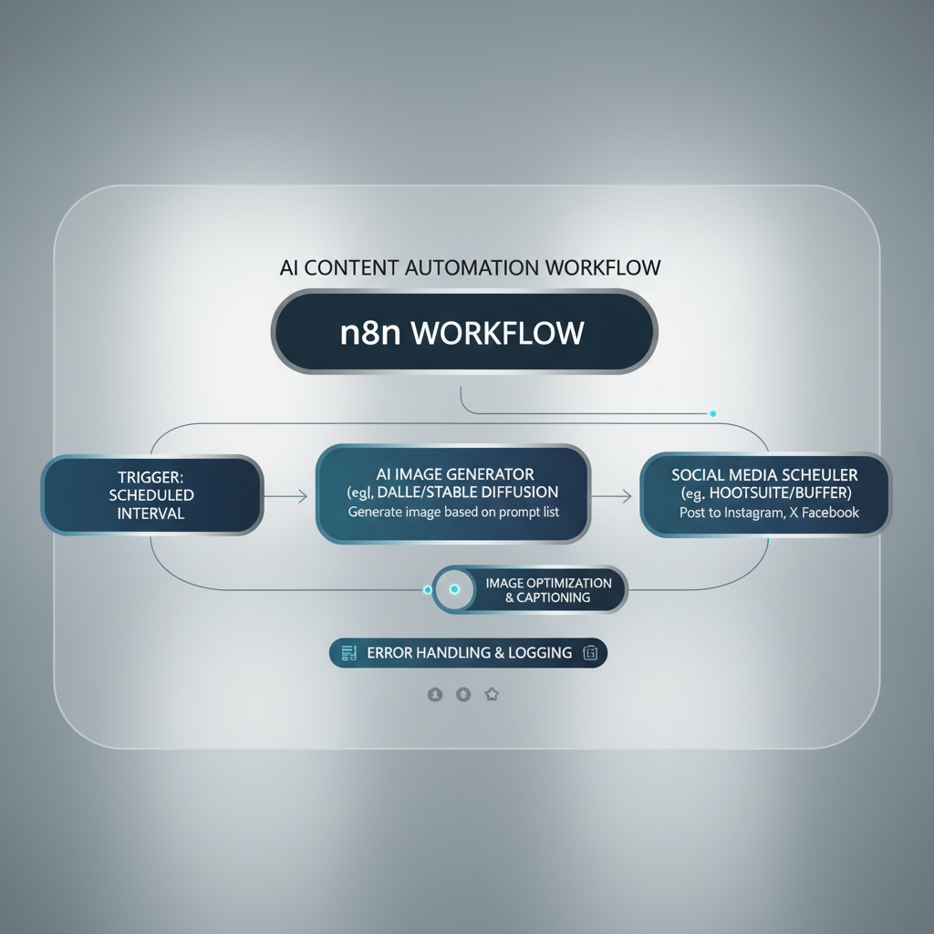 A technical diagram of an n8n automation workflow for content creation.