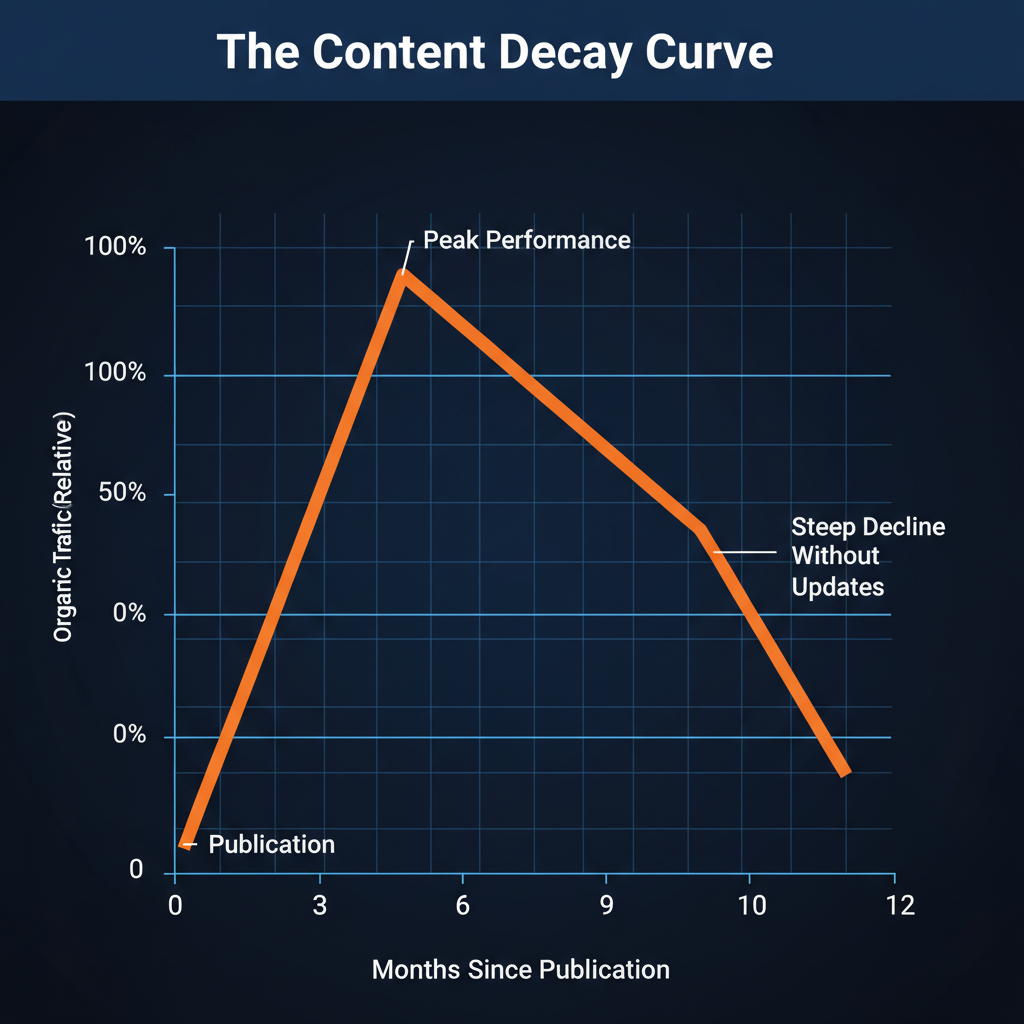 An infographic showing how blog traffic decays over time without regular content updates.