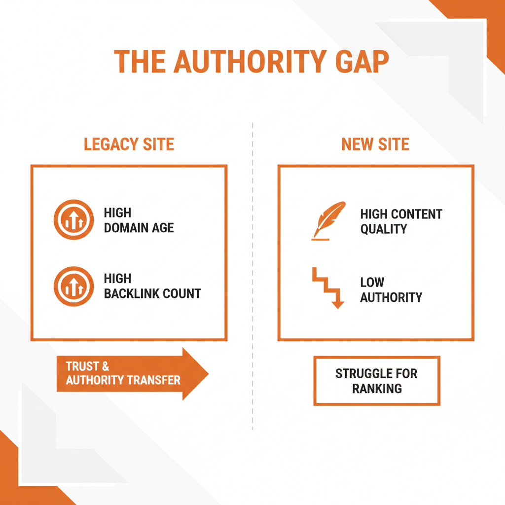 A comparison chart showing how domain authority can outweigh content quality in the short term.
