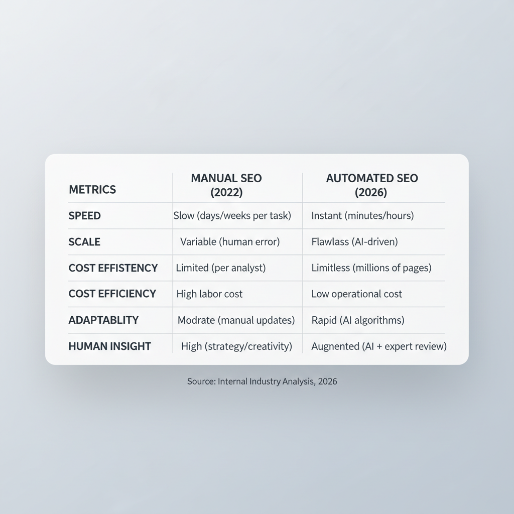 Comparison table between manual and automated SEO strategies.