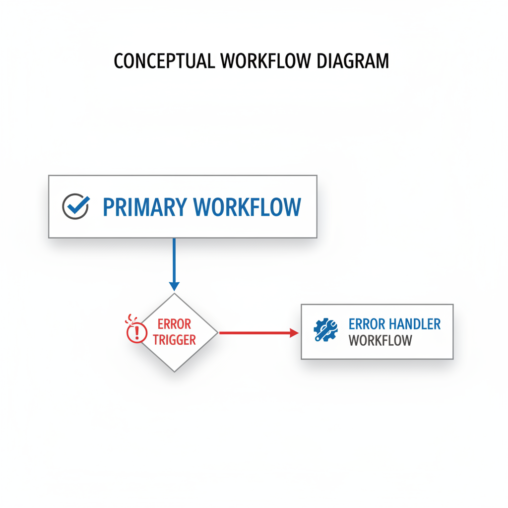 A conceptual diagram showing a primary workflow connecting to a secondary 'Error Handler' workflow via an Error Trigger node.